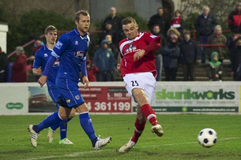 Matt Godden scores for Ebbsfleet in December 2012 Picture: Andy Payton