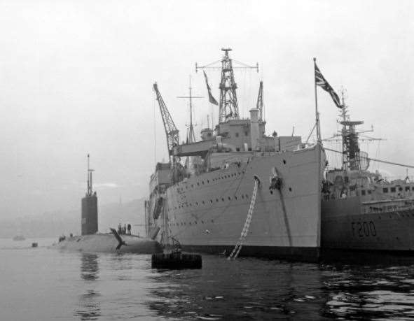 HMS Maidstone with HMS Dreadnought, Britain's first nuclear submarine alongside