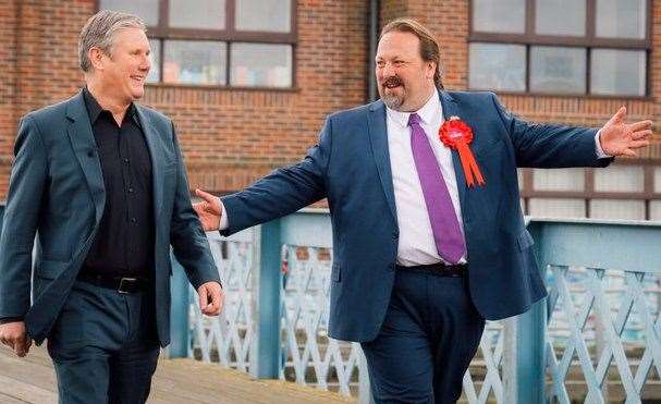 Labour leader Keir Starmer and Medway Labour leader Vince Maple at Sun Pier, Chatham after the local election results