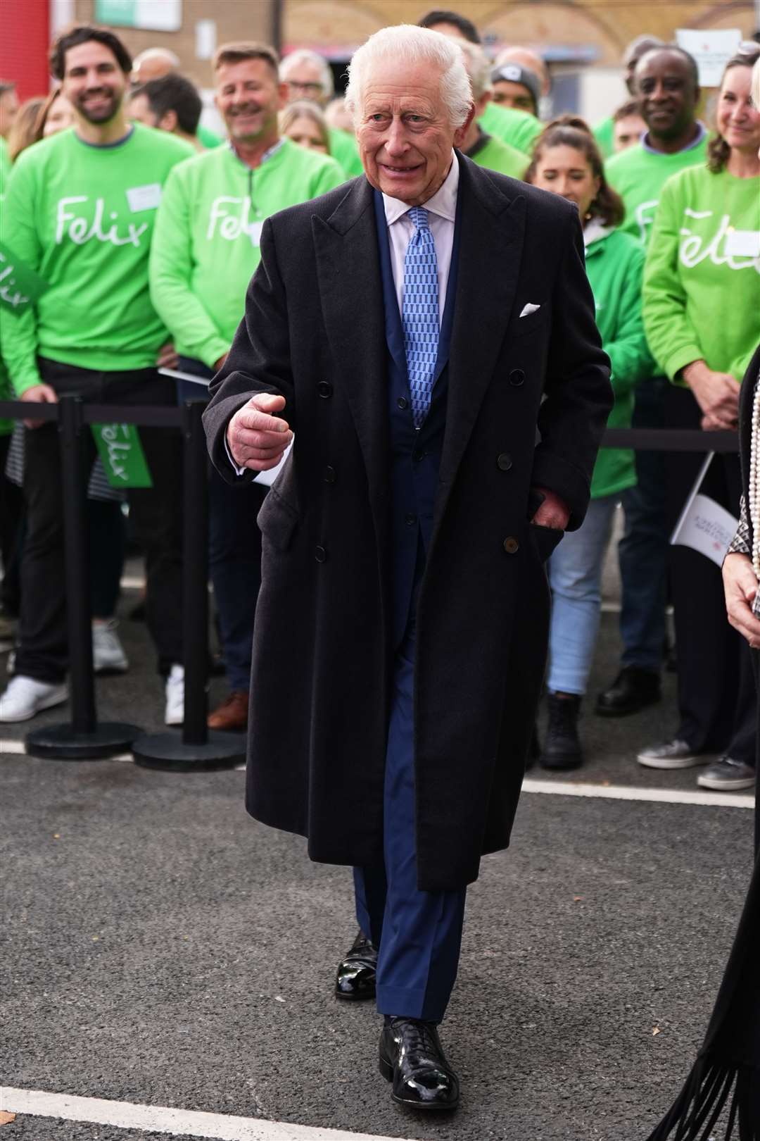 Charles was greeted by volunteers from the Felix Project in Deptford, south London (Aaron Chown/PA)