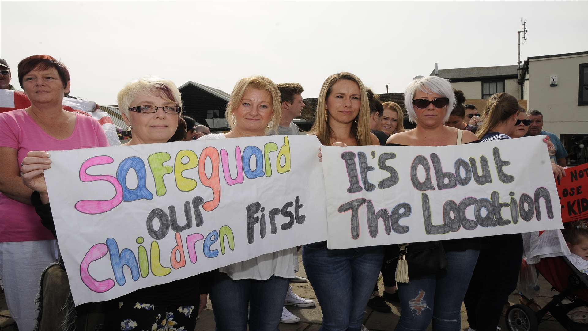 Protesters Michelle Shortlands, Lisa Hill, Stacey Spratt and Emma Sands