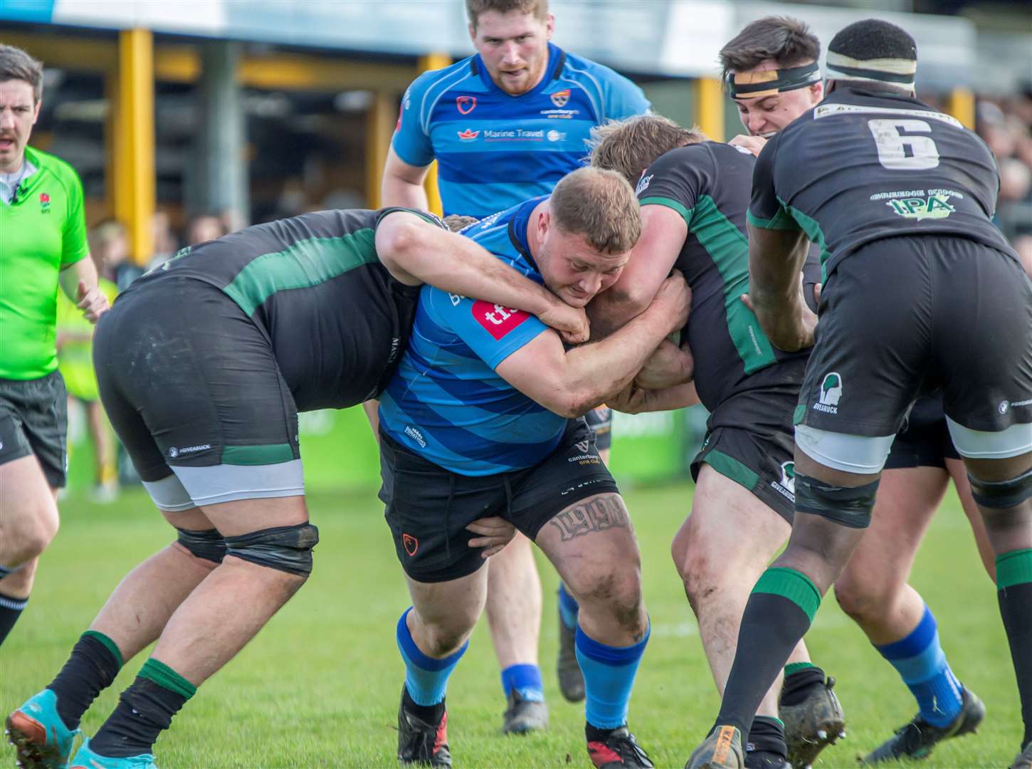 Canterbury (blue) power forward against North Walsham. Picture: Phillipa Hilton