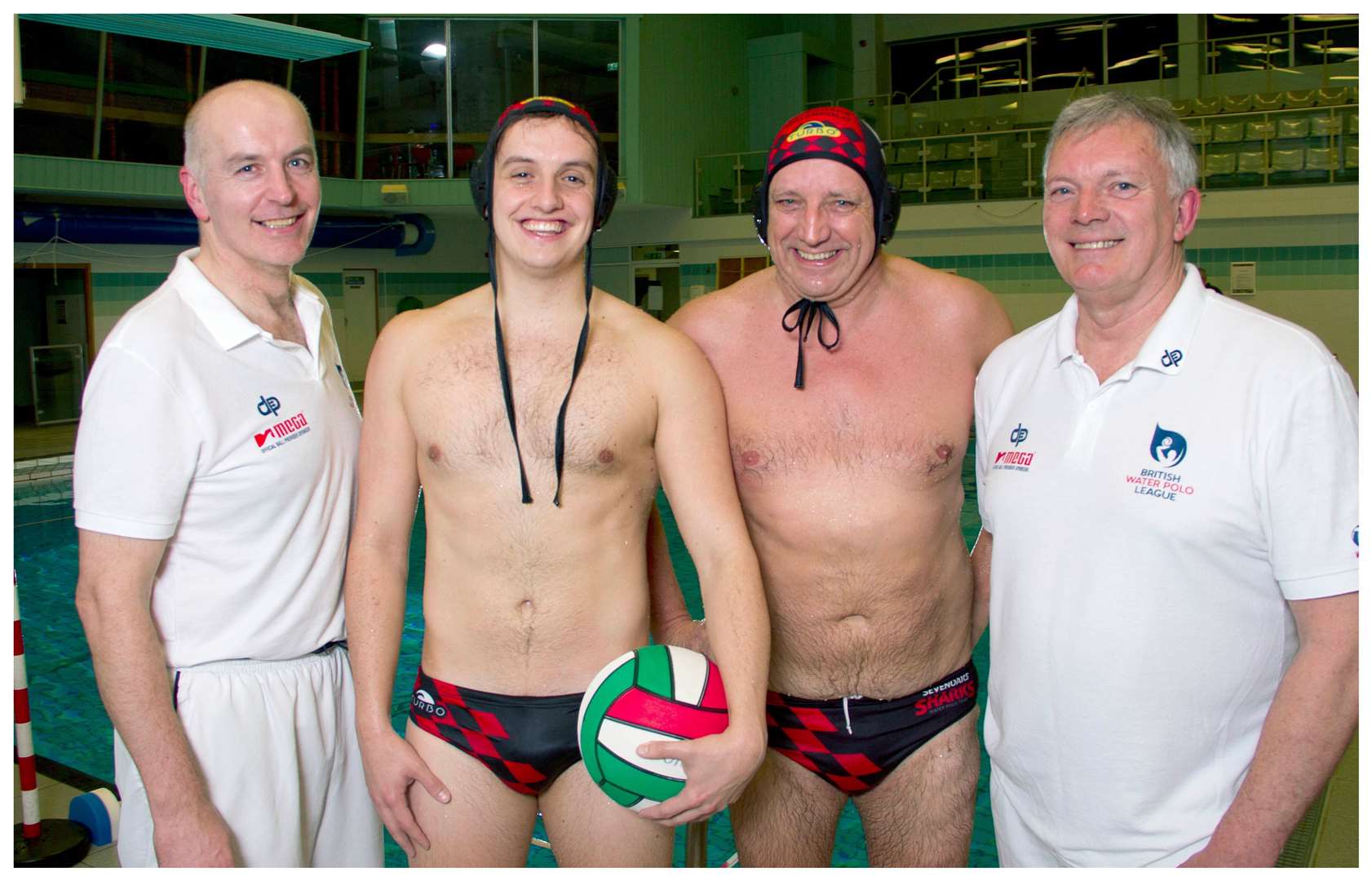 World record holders Mark Freed and Charlie Exall with two of the judges