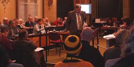 Club chairman Paul Bowden Brown addressing councillors at the meeting