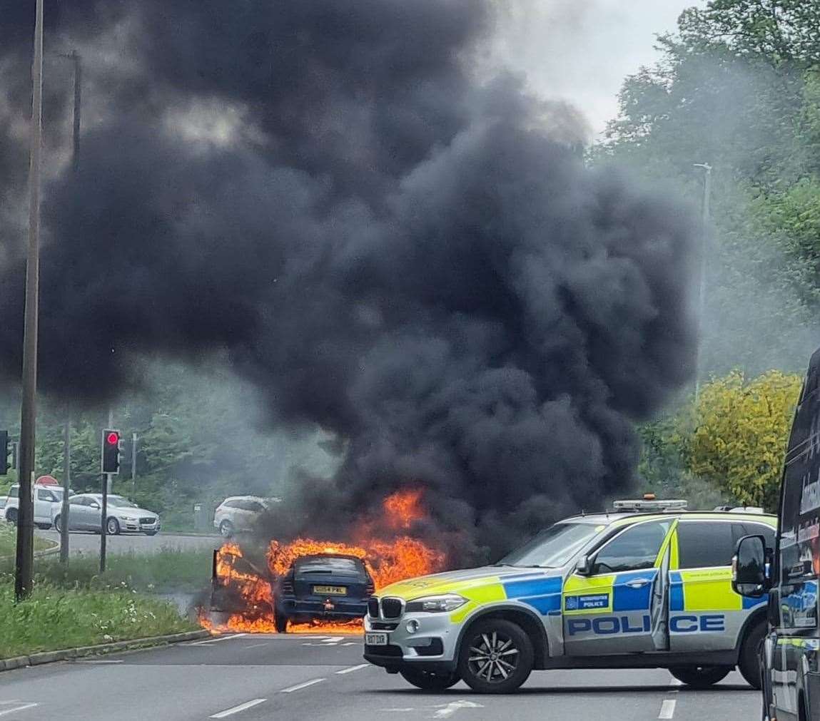 The car burst into flames just before 10.30am Photo: Plamen Ivanov