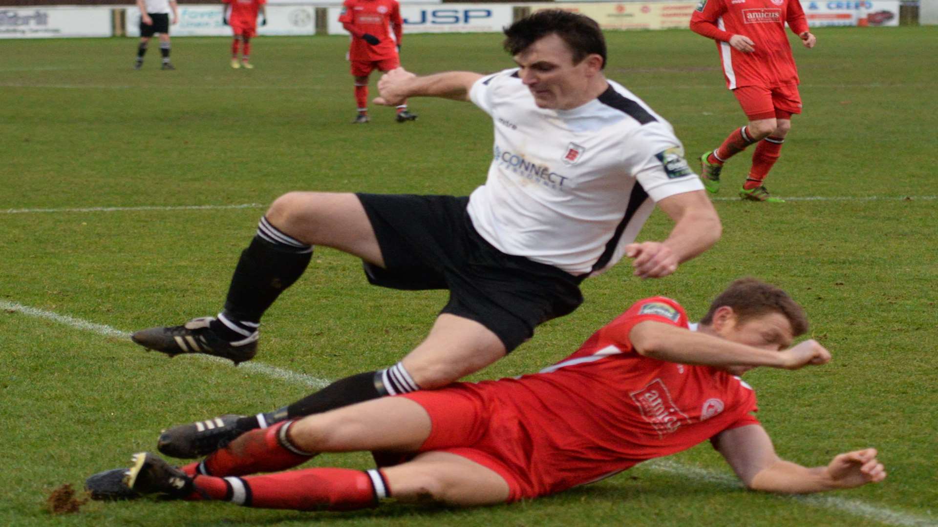 Faversham's Luke Harvey is tackled against Chipstead on Saturday Picture: Chris Davey