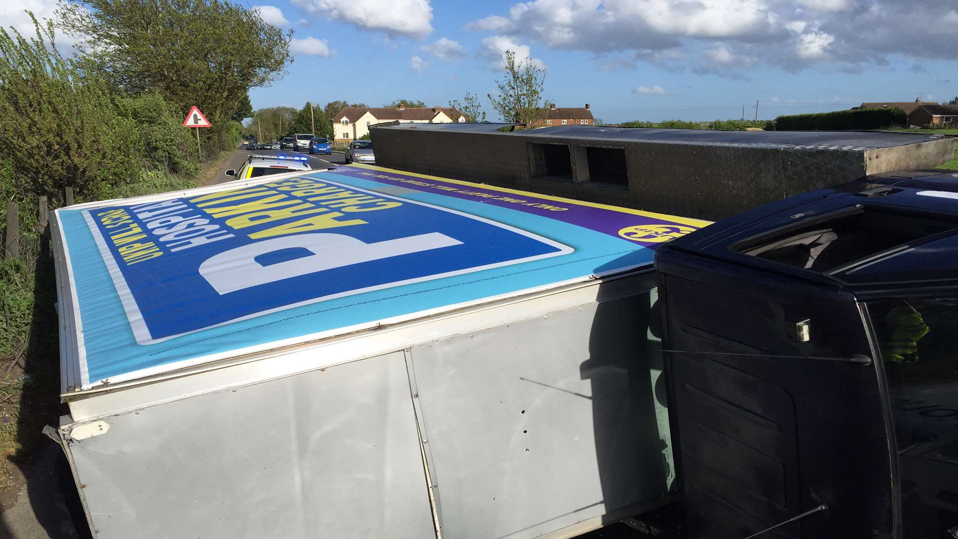 This Ukip van fell over in the wind. Pic: Roger Wilkinson