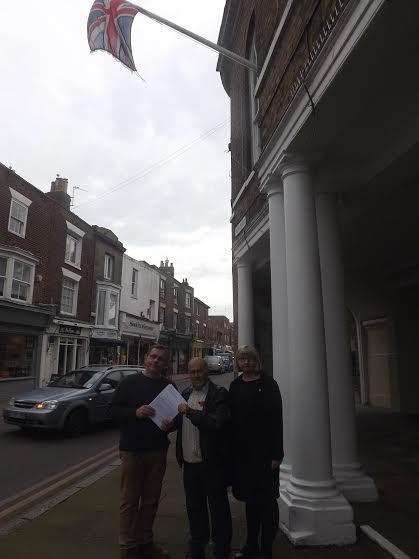 Dr Sean Gabb handed his petition to Deal's deputy mayor Wayne Elliott and town clerk Lorna Crow in October