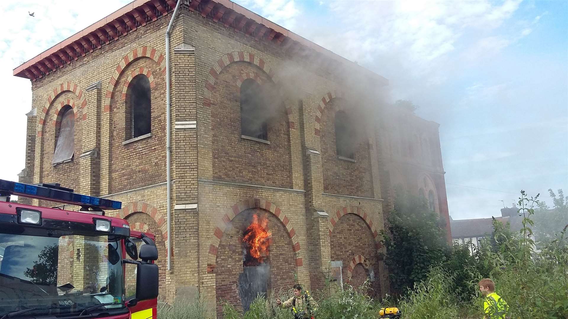 Flames and smoke from the derelict water tower in Trinity Road, Sheerness, four years ago. Picture: Chris Foulds