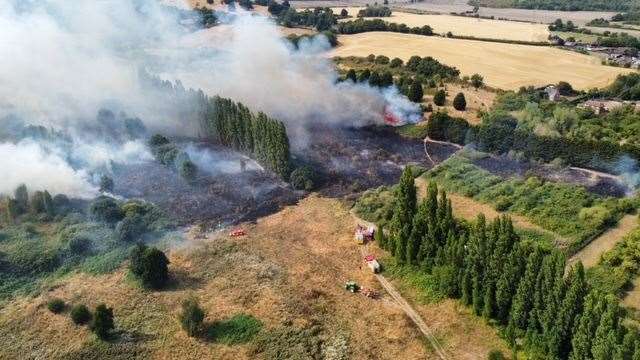 There are flames coming from near Oastpark Golf Course, in Snodland. Picture: @Drone_Stock_photos