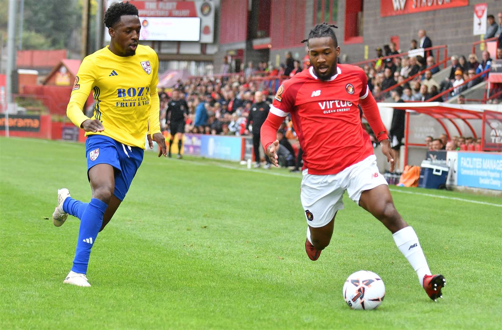 No way through for Dominic Poleon as Ebbsfleet United lost 3-0 at home to Woking in the National League on Saturday. Picture: Ed Miller / EUFC