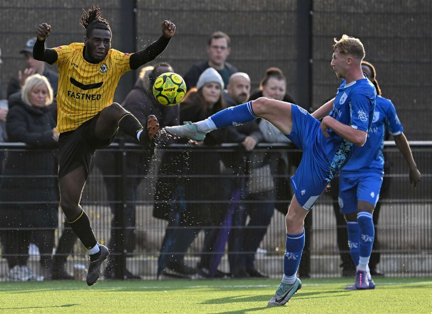 Cray's Lateef Adaja and Ryan Hanson of Tonbridge battle for possession at Flamingo Park. Picture: Keith Gillard