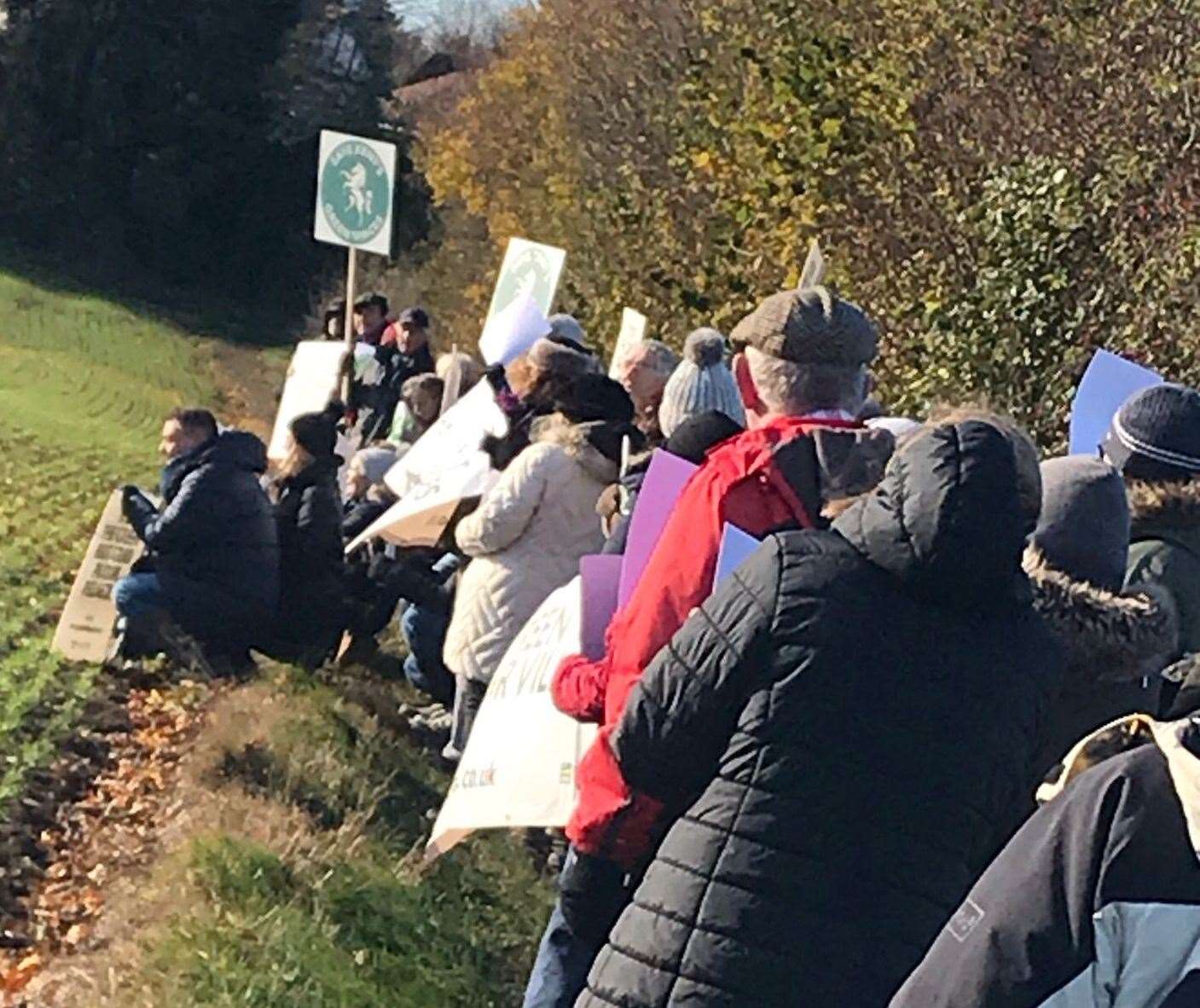 Protestors on a public footpath off Norwood Lane to Blundells Shaw Wood, Meopham. Picture: Caroline Halfpenny