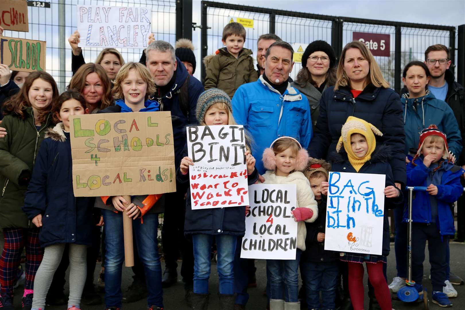 Families taking part in the Fair Access Langley protest