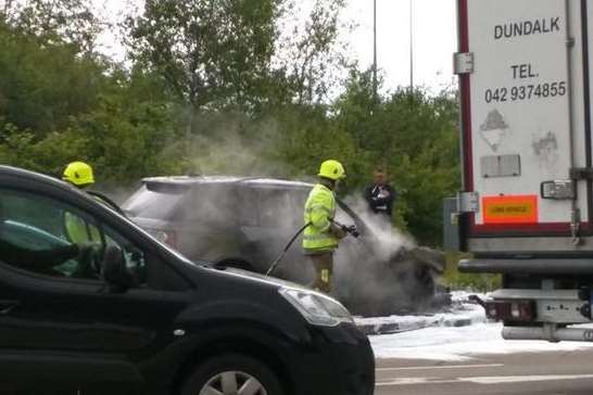 Crews douse the blaze. Pic: @willbungay