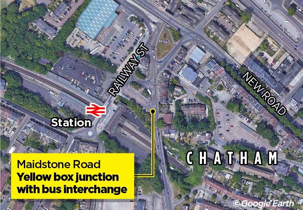 A yellow box junction will be monitored by cameras next to Chatham Train Station.