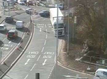 One lane is blocked on Fairmeadow near St Peters Bridge. Picture: KCC Highways