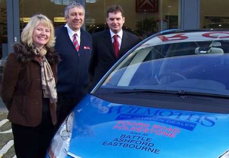 Karen Brinkman, Kent and Medway Walking Bus Group receives sponsorship from Alan Marchant, After Sales Manager, Wilmoths Citroen Folkestone and Kelvin Clayton, General Sales Manager, Wilmoths Citroen Folkestone towards the Folkestone zip wire event.