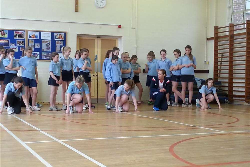 Lizzy Yarnold leading a PE lesson