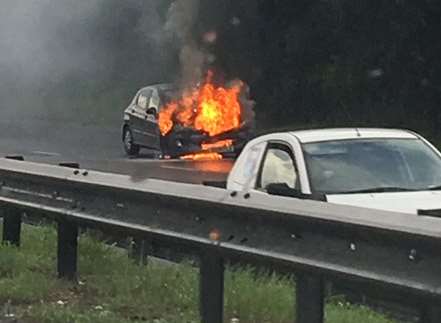 Car on fire near the Blue Bell Hill junction. Picture: @Bethany_Dawlish