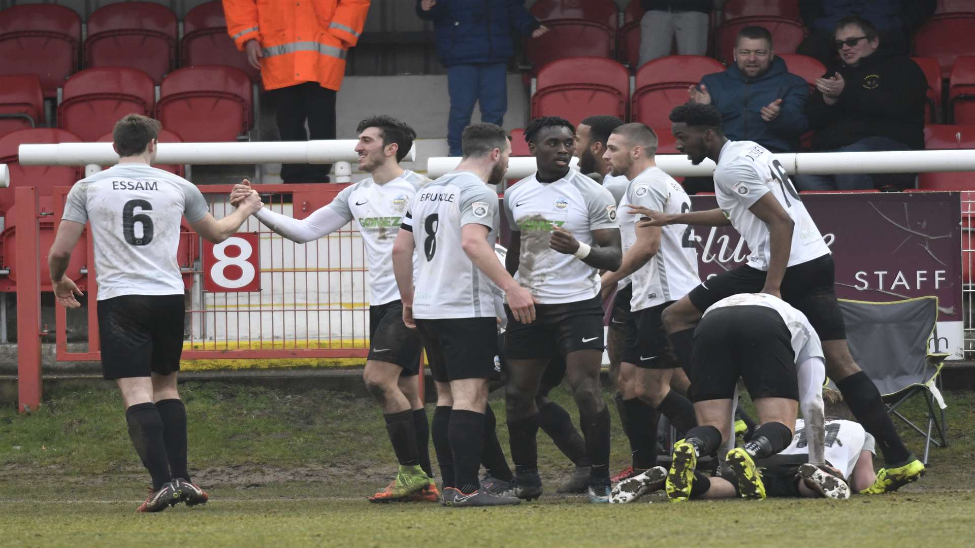 Dover celebrate their goal against Leyton Orient. Picture: Tony Flashman