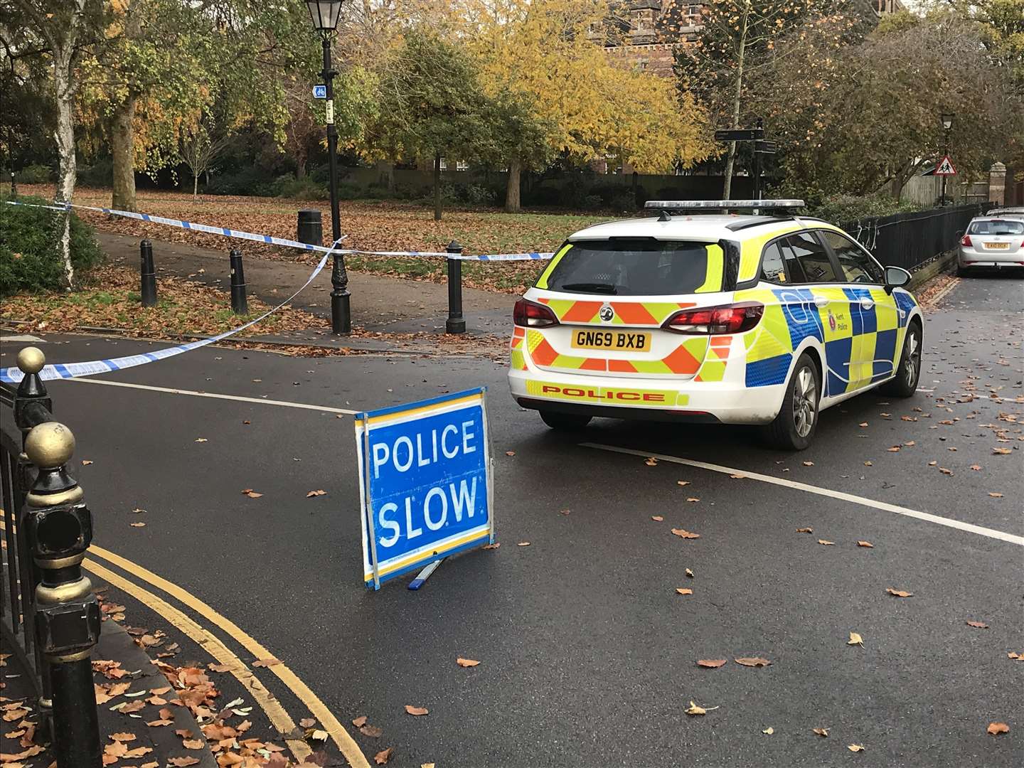 Police cordon at The Vines on the junction with Crow Lane, Rochester