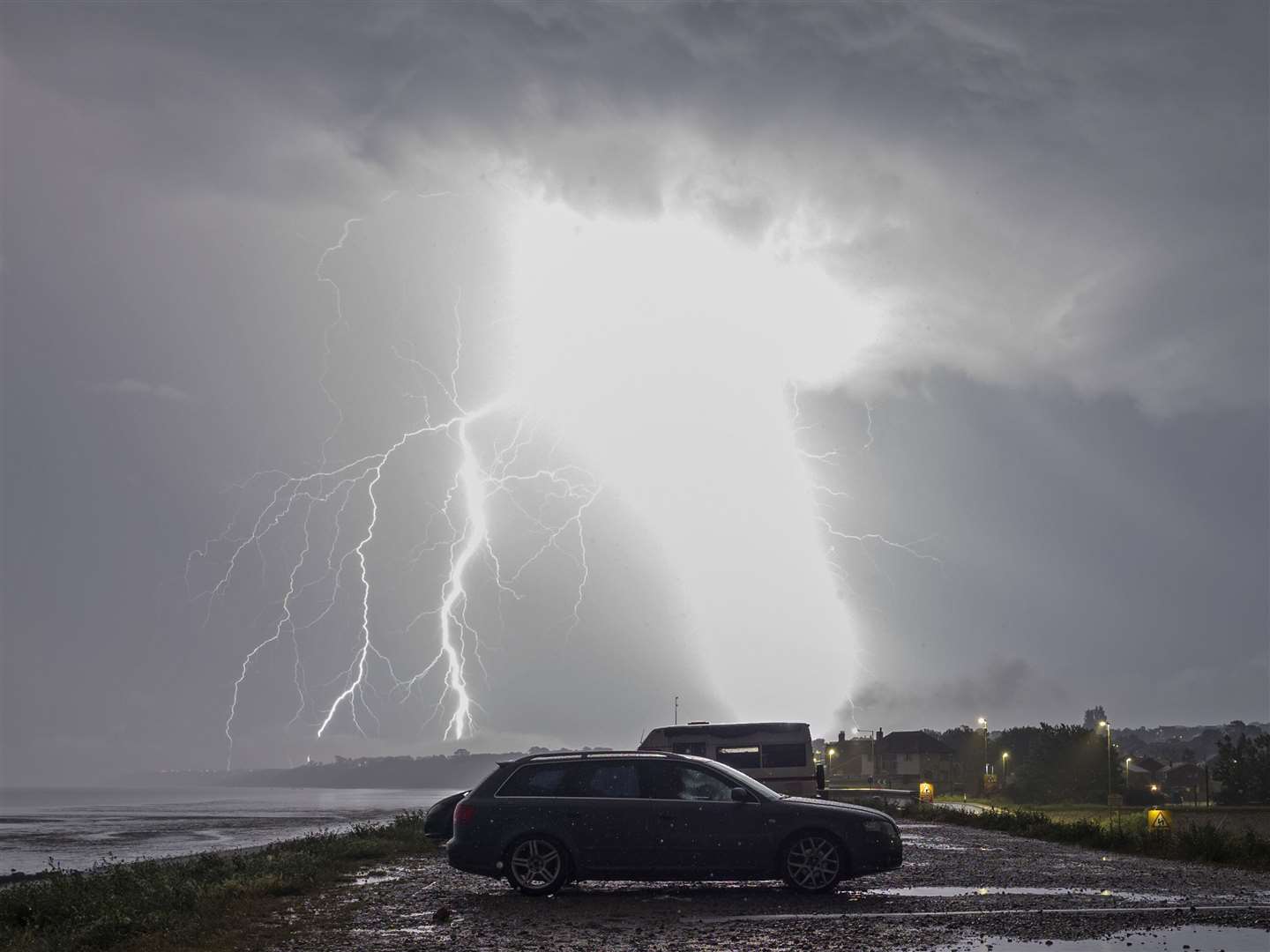 Lightning strikes Minster Cliffs on Sheppey during a thunderstorm on Thursday, June 17. Picture: James Bell