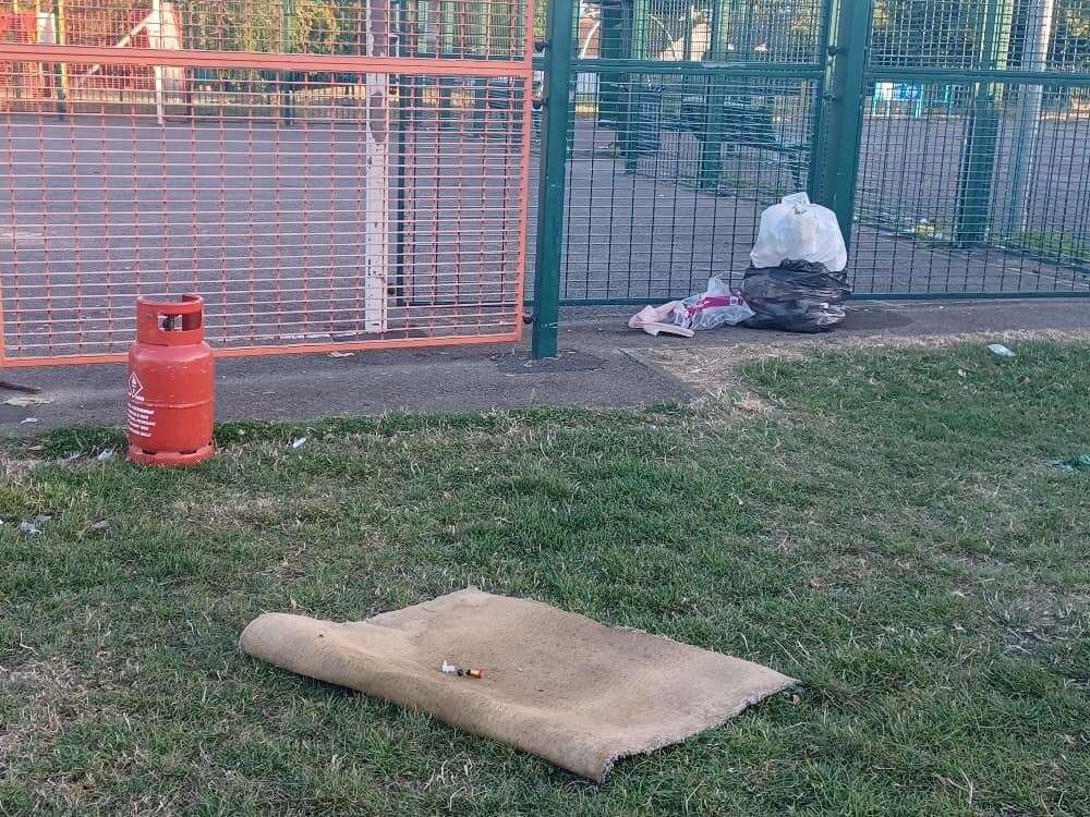 Rubbish left at Pottery Road Recreation Ground in Hoo after travellers arrived on Friday. Picture: Hoo and St Werburgh Parish Council