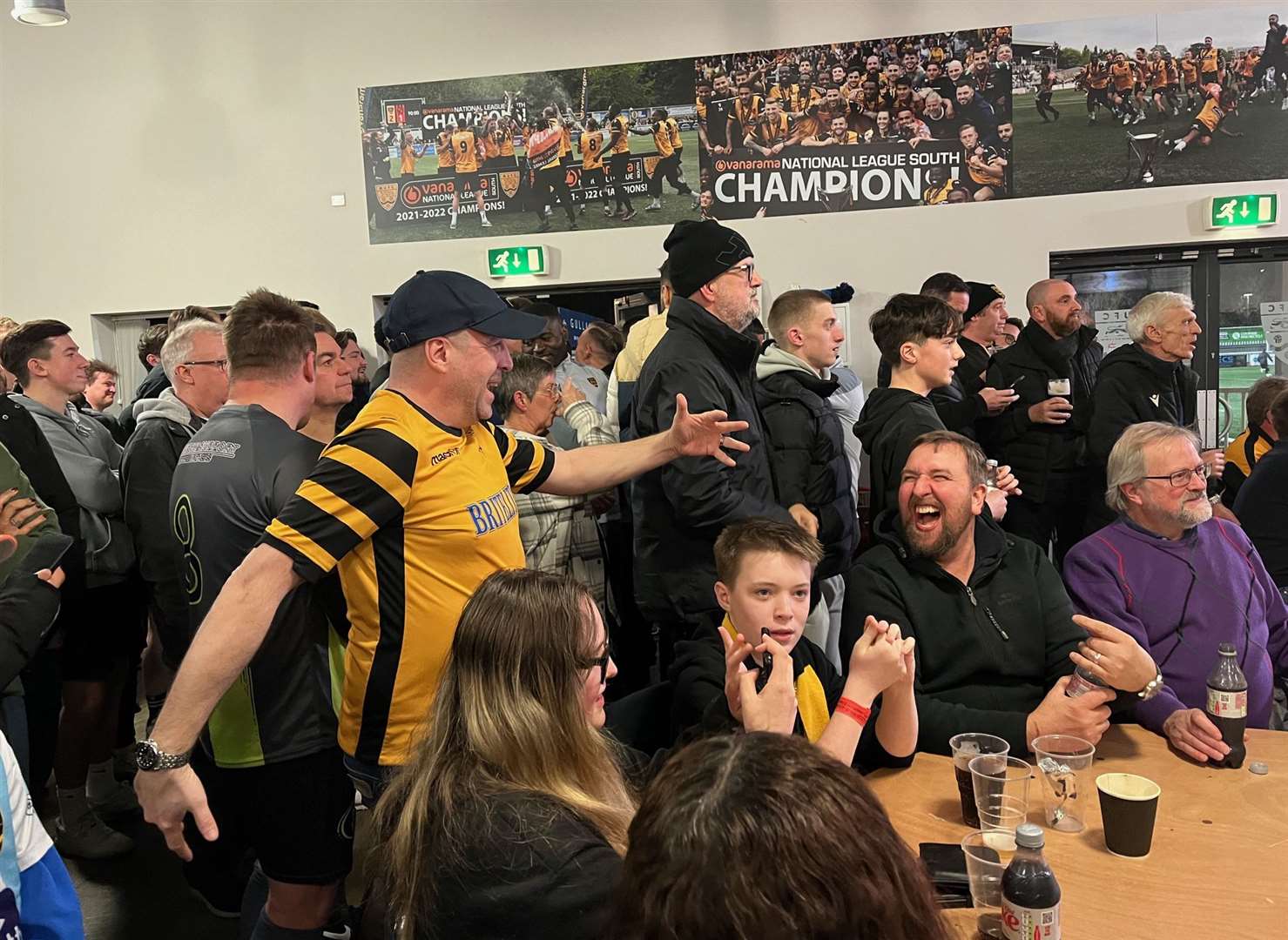 Maidstone fans enjoy the FA Cup fourth-round draw at the Gallagher.