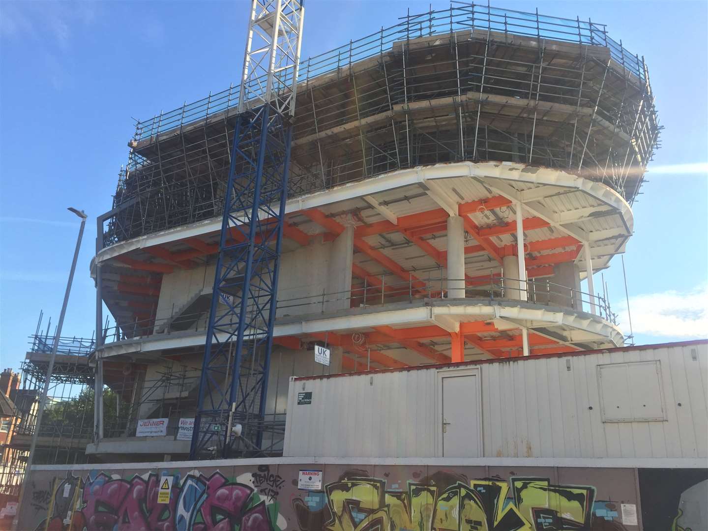 The skate park is still being constructed, and a huge crane remains on site