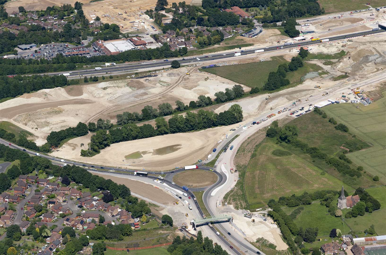 The works from above, with Nightingale Close in the bottom left near the new Church Road footbridge