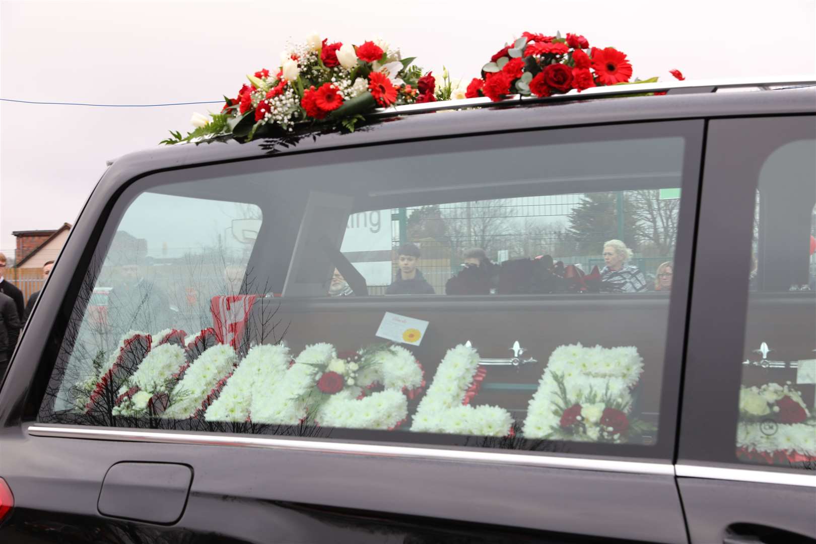 Hearse arriving of former assistant head teacher Mark Dallas who died from cancer before Christmas. Picture: Andy Jones