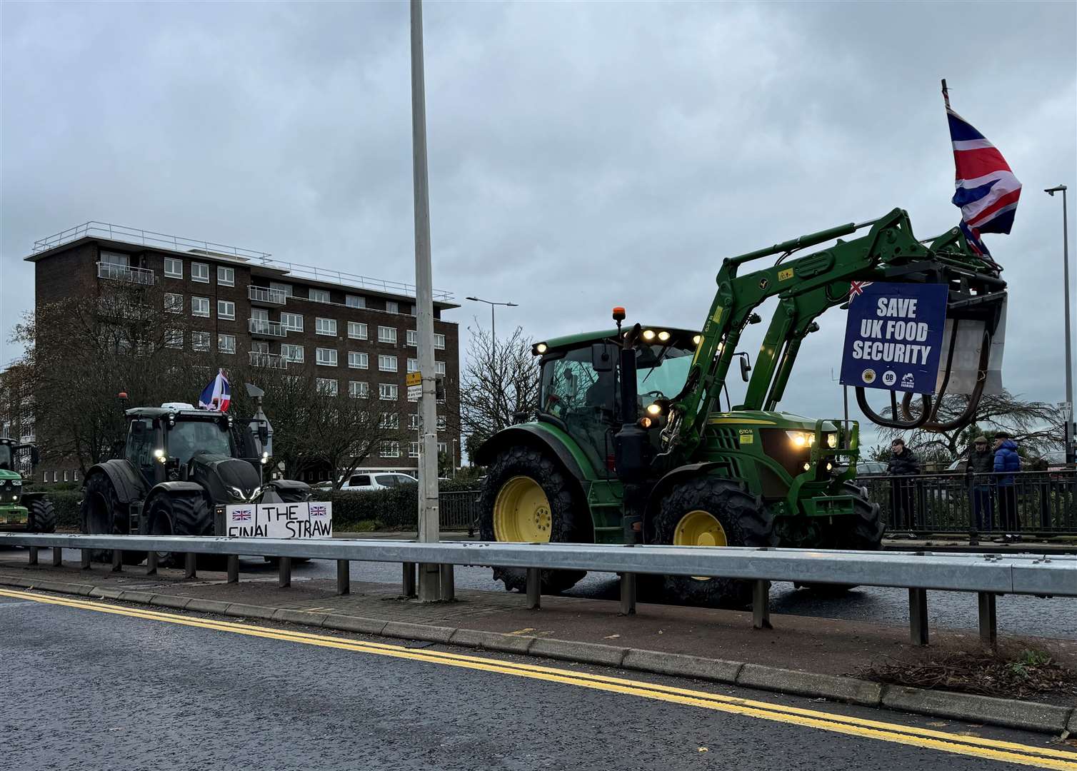 Farmers protesting in their tractors along the A20 in Dover