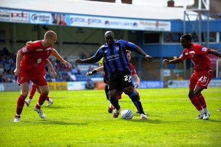 Adebayo Akinfenwa looks to get a shot on goal