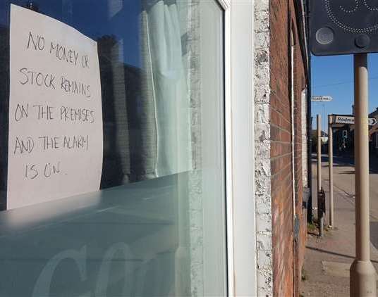 A sign in the window of the Fox and Goose pub, The Street, Bapchild, on April 4, 2020, during the coronavirus lockdown