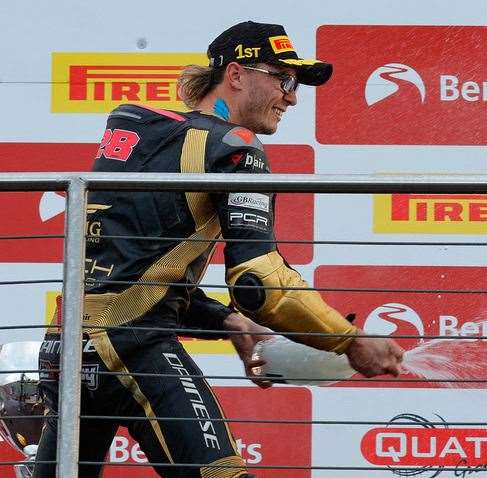 Bradley Ray celebrates his win in race three at Donington. Picture: Ian Hopgood Photography