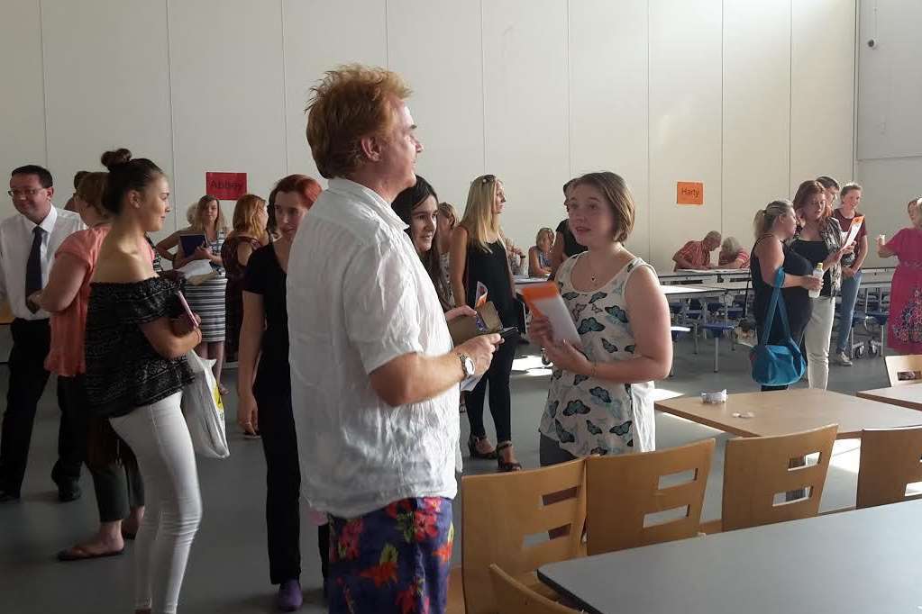 Pupils gathered in the canteen to collect their results