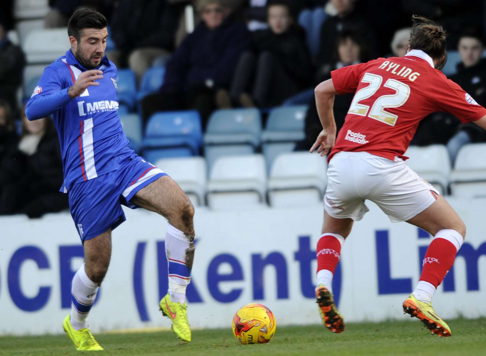 Michael Doughty takes on Bristol City's Luke Ayling. Picture: Barry Goodwin