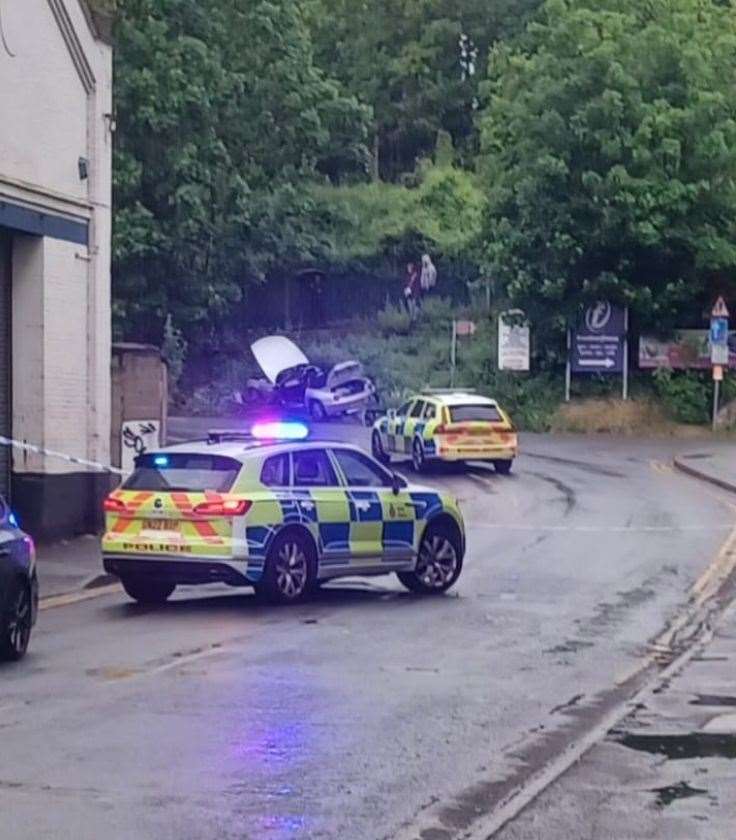 Police at the junction this morning. Photo Matt Durant