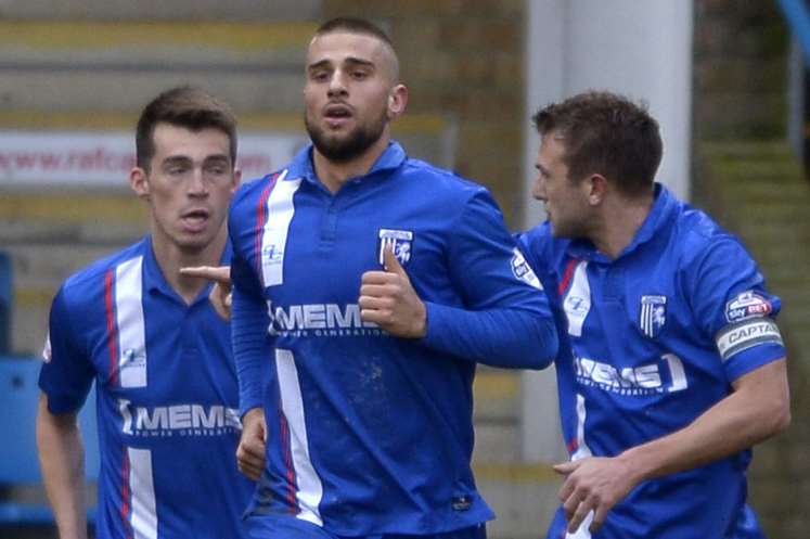 Max Ehmer celebrates his goal against Colchester Picture: Barry Goodwin