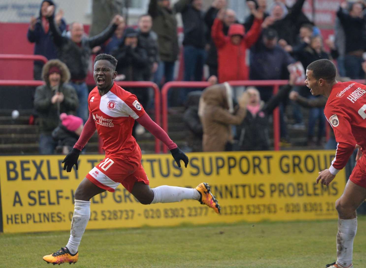 Luke Wanadio celebrates his late goal for Welling. Picture: Keith Gillard