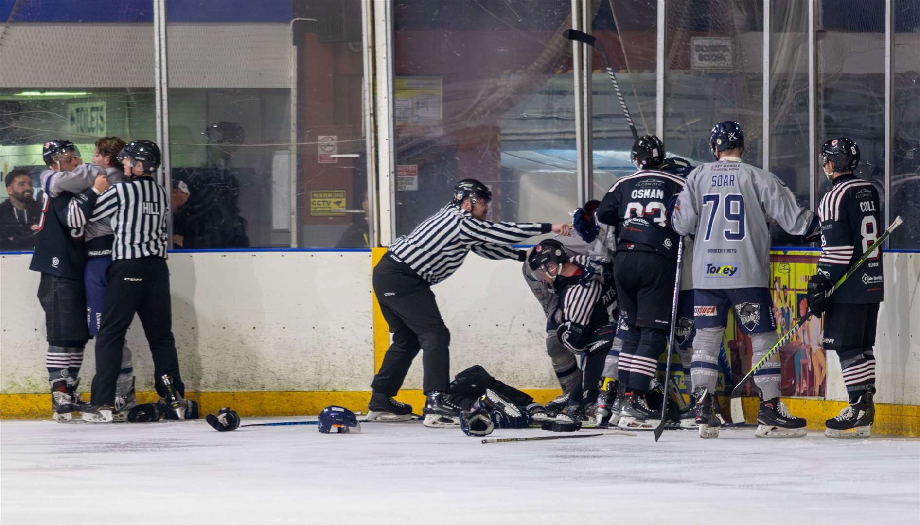 Trouble flares after Invicta’s Oliver Bronnimann is shoved into the barriers Picture: David Trevallion