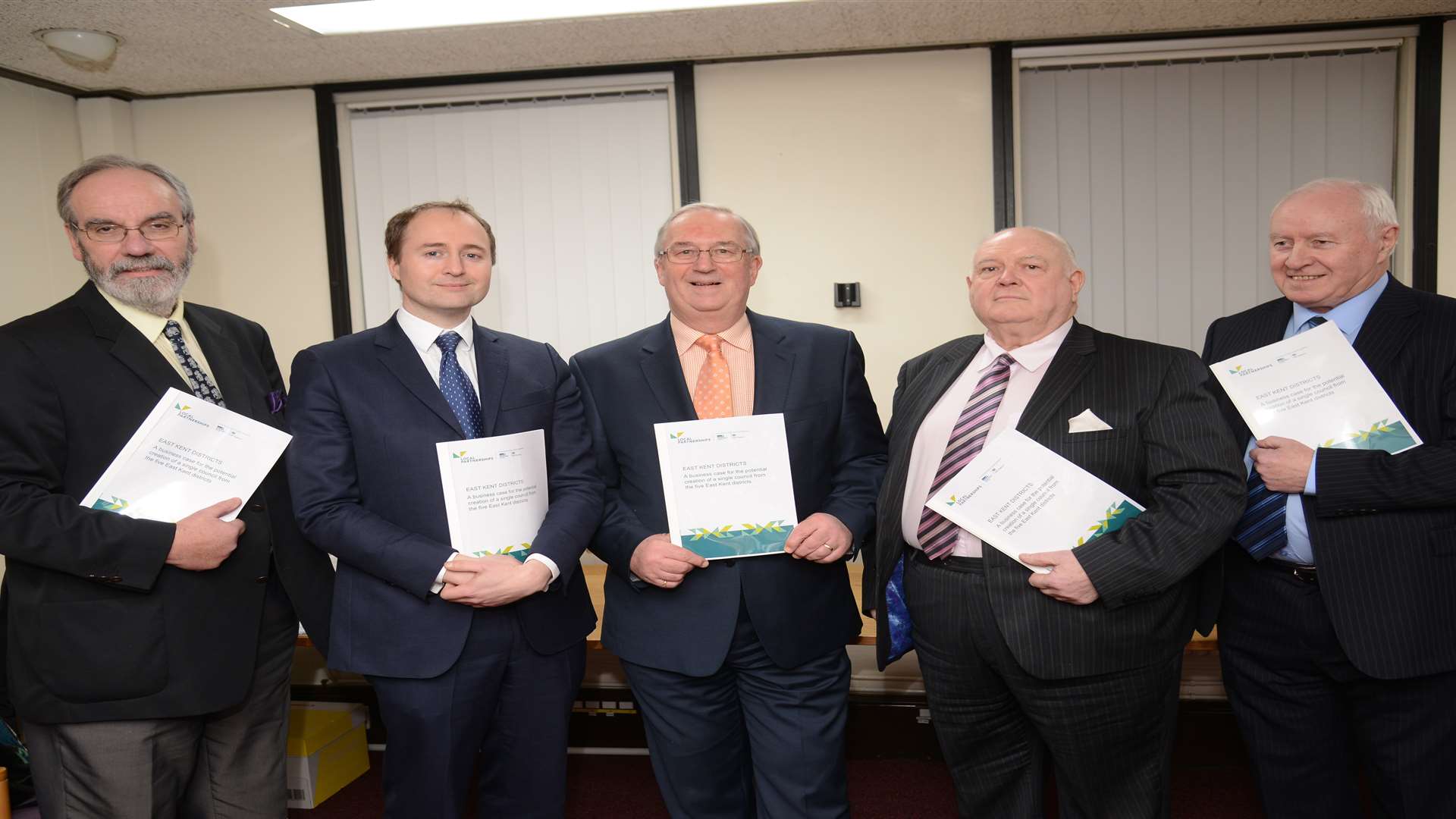 Councillors from Thanet, Ashford, Shepway, Dover and Canterbury at the launch of the super council merger consultation. Picture: Gary Browne