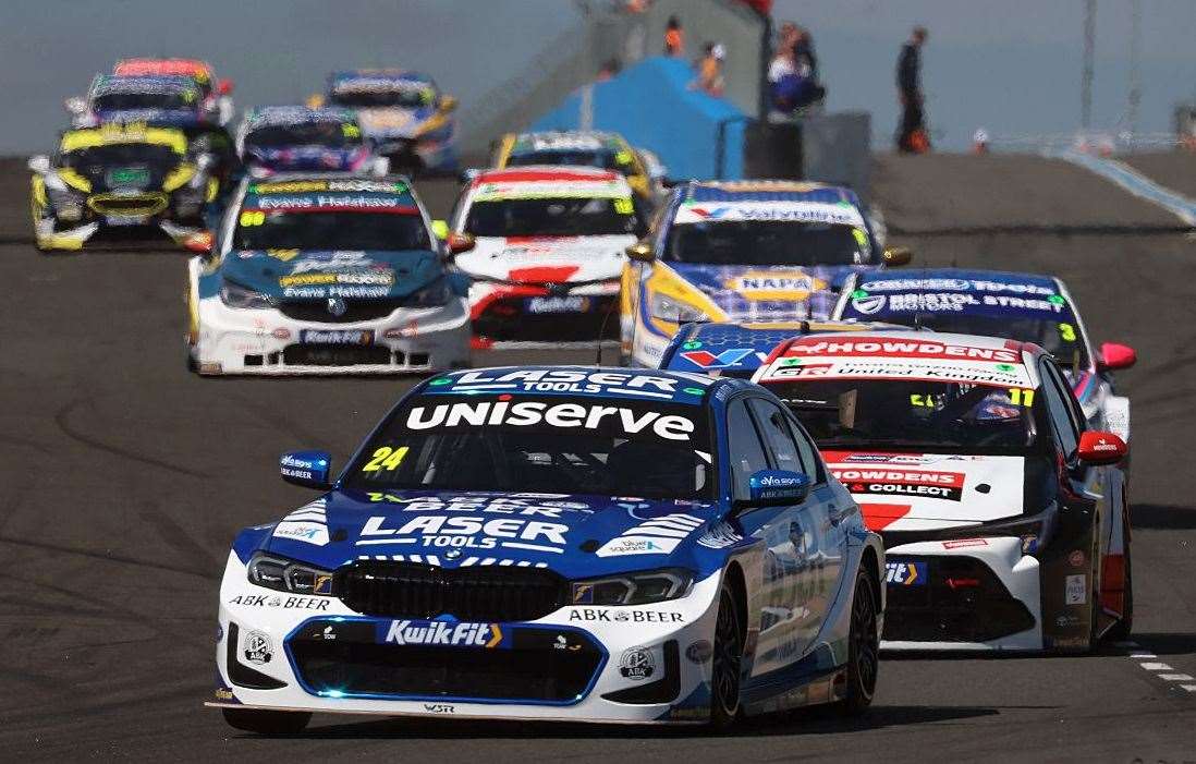 Jake Hill (No.24) in action at Donington Park. Picture: Jakob Ebrey/BMW