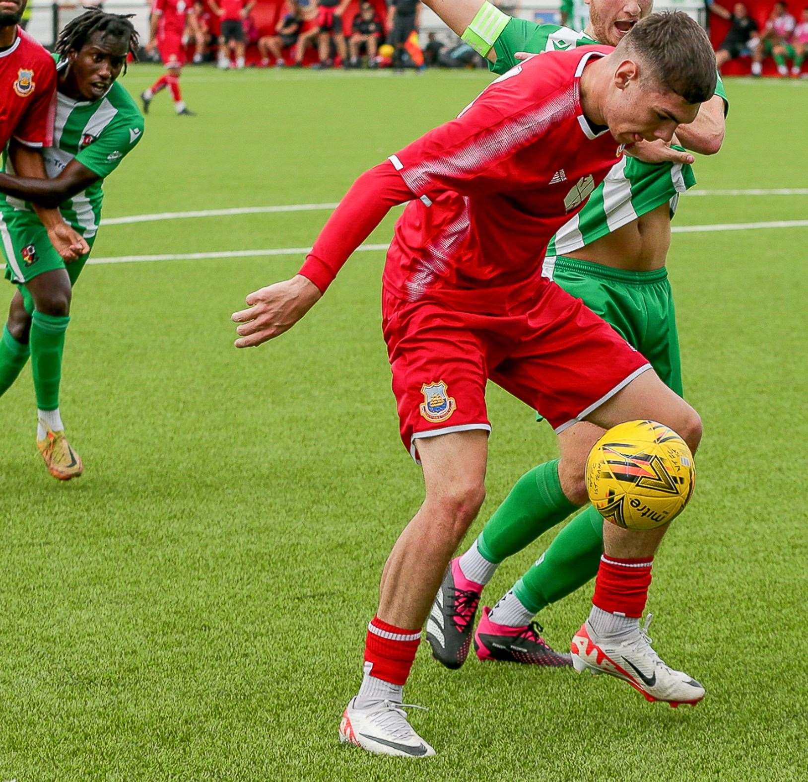 Harvey Smith holds the ball up well for Whitstable. Picture: Les Biggs