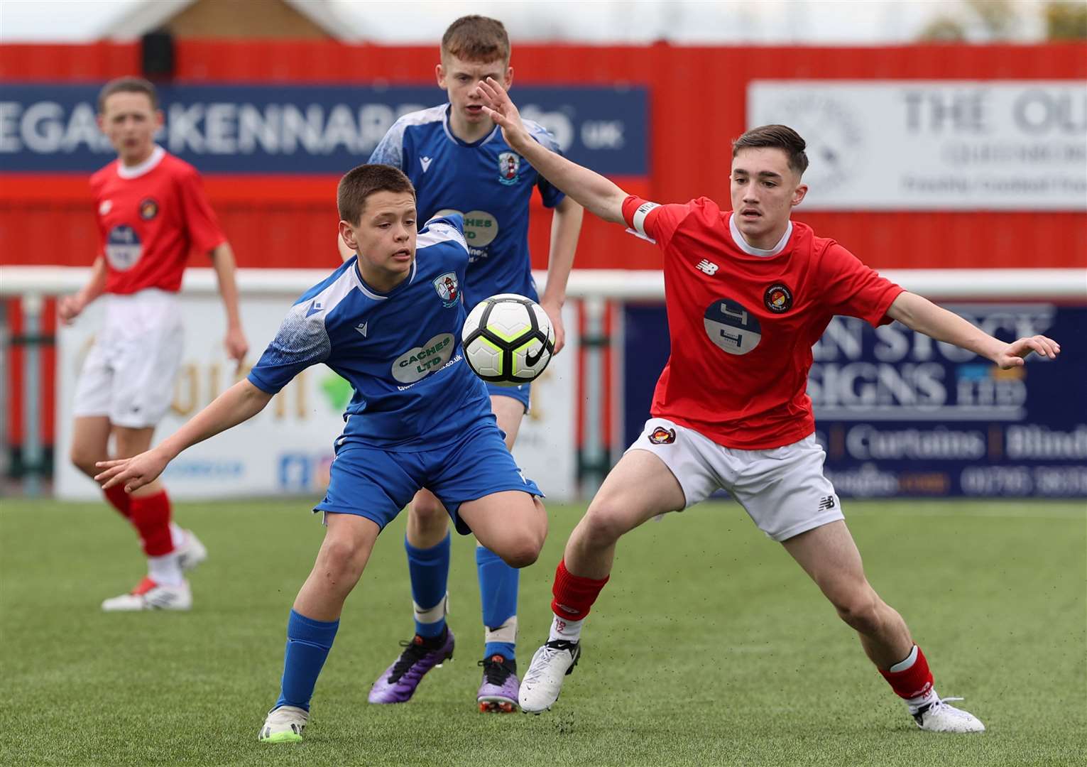 Ebbsfleet under-14s battle for possession in the Kent Merit Under-14 Boys Plate Final. Picture: PSP Images