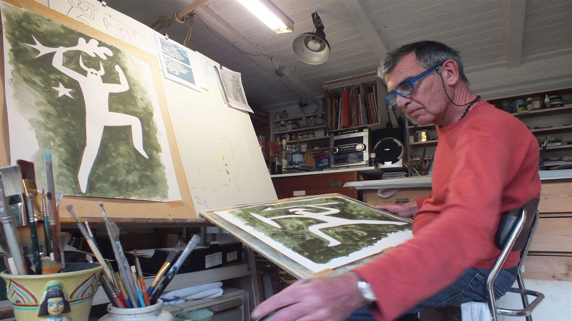 Artist Charles Newington in his studio