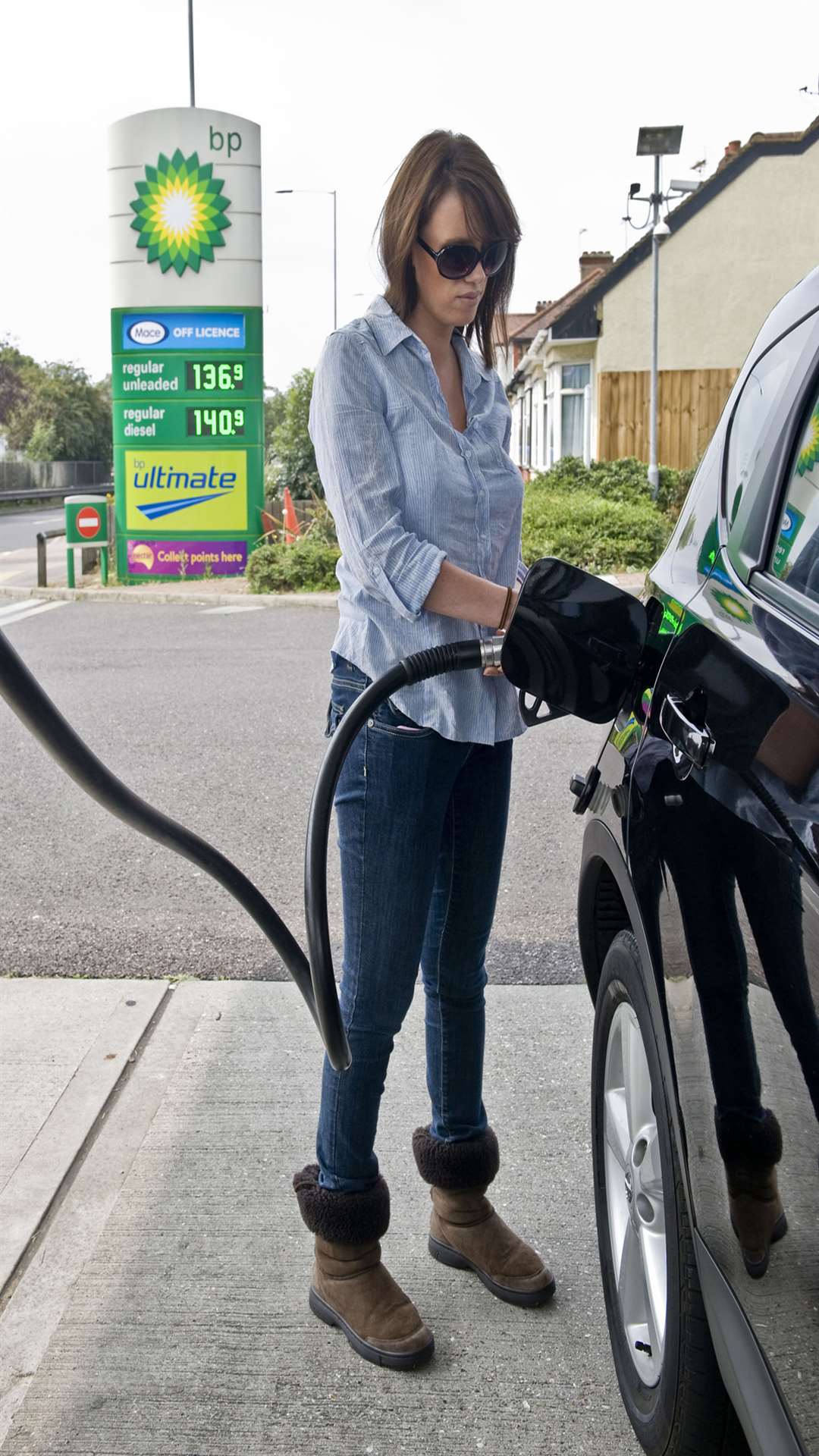 Garage fuel forecourt.