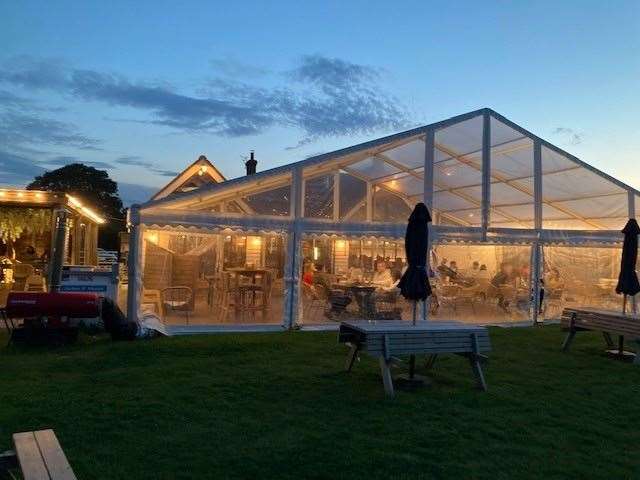 To call this outside dining area a marquee would be unfair, the whole structure is far more impressive than that and requires a good few, seriously large, lumps of concrete to anchor it down