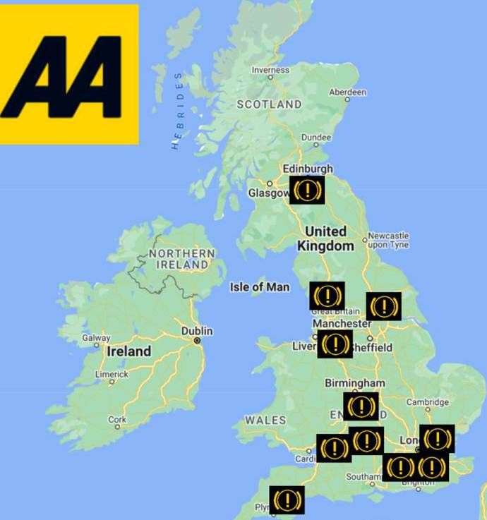 The AA route planner amber traffic warning map for Friday, December 22 and Saturday, December 23. Image: AA.